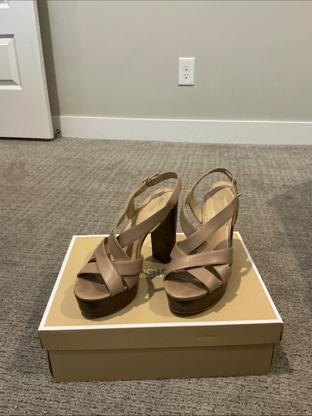 Michael Kors Neutral Taupe Platform Heeled Sandals